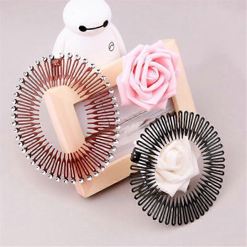 (Coffee, 3) Women's Plastic Full Circle Stretch Diamond Flexible Comb Teeth Headband 2