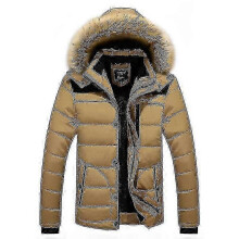 (Khaki, M) Giacca invernale imbottita da uomo con cappuccio in pelliccia spessa