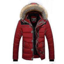 (Red, L) Giacca invernale imbottita da uomo con cappuccio in pelliccia spessa