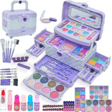 (57PCS mekup set-purple) 57PCS Kids Makeup Kit for Girls, Non-Toxic Washable Princess Toys Age 4-12