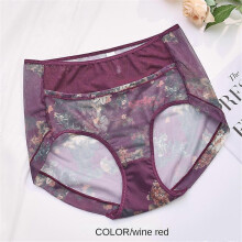 (wine red pants, M) Ice Silk Lace Cooling Comfort Bra & Panty Set