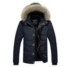 (Navy, M) Men's Thick Fur Hood Winter Puffer Jacket