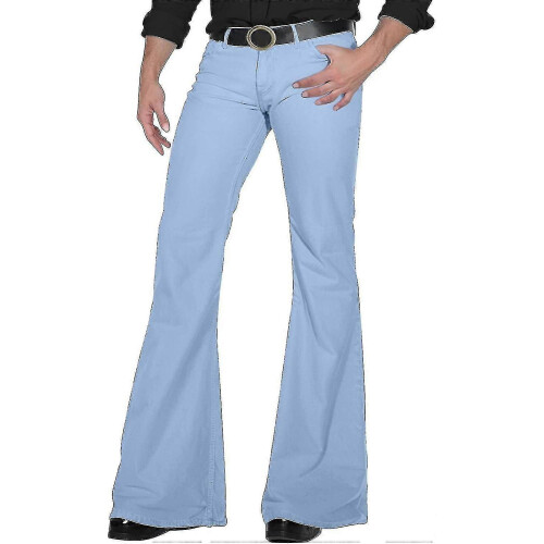 (Medium, A009-sky Blue) 70s Disco Bell Bottom Jeans for Men, Vintage Denim Pants