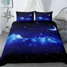 (10, 70take133cm 2pcs) Night Sky Kids Duvet Cover Set Dark Blue Bedding