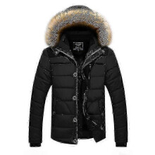 (Black, XL) Giacca invernale imbottita da uomo con cappuccio in pelliccia spessa