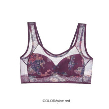 (wine red bra, XXXL) Ice Silk Lace Cooling Comfort Bra & Panty Set