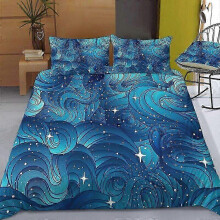 (4, 140take210cm 2pcs) Night Sky Kids Duvet Cover Set Dark Blue Bedding