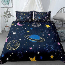 (6, 200take200cm 3pcs) Night Sky Kids Duvet Cover Set Dark Blue Bedding