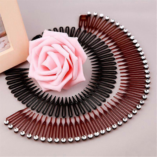 (Coffee, 2) Women's Plastic Full Circle Stretch Diamond Flexible Comb Teeth Headband 1