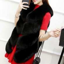 (S, Black) Gilet da donna senza maniche in pelliccia sintetica Jb5-2