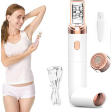(White) 2-in-1 USB Rechargeable Facial Epilator with LED Light for Eyebrow, Lip, Bikini & Arm Hair Removal