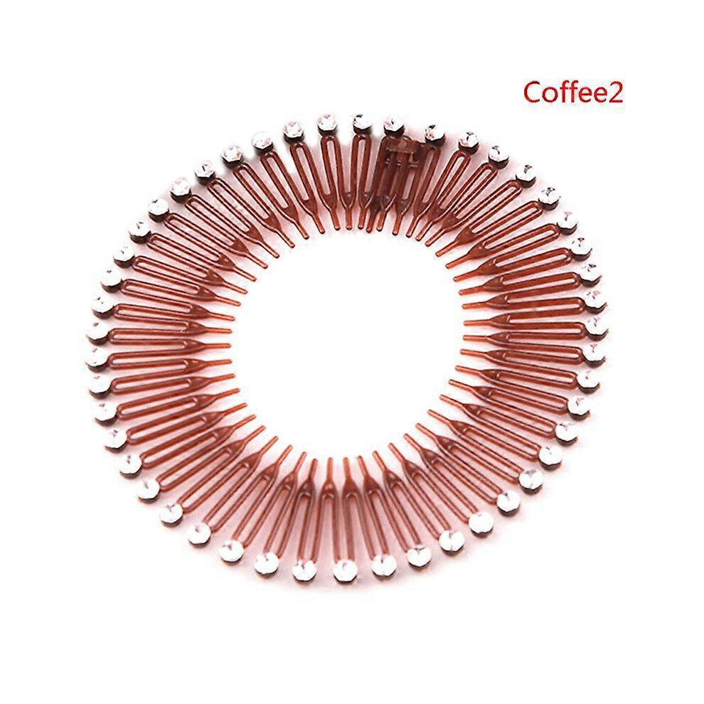 (Coffee, 2) Women's Plastic Full Circle Stretch Diamond Flexible Comb Teeth Headband