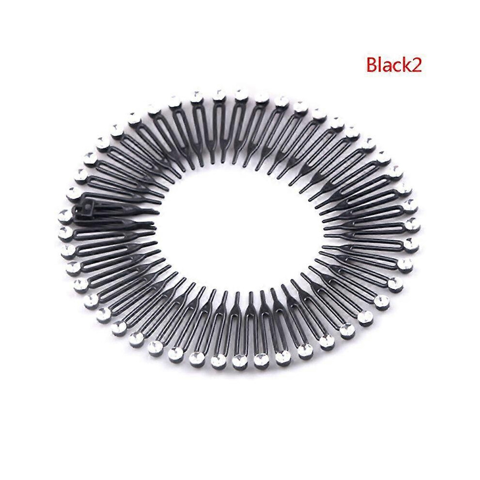 Black (, 2) Women's Plastic Full Circle Stretch Diamond Flexible Comb Teeth Headband