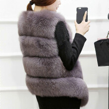 (L, Dark Grey) Gilet da donna senza maniche in pelliccia sintetica Jb5-2