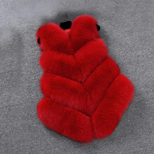 (M, Red) Gilet da donna senza maniche in pelliccia sintetica Jb5-2