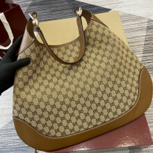 Gucci Beige Canvas & Brown Leather Tote  49×46×4cm