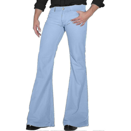 (Medium, A009-sky Blue) 70s Disco Bell Bottom Jeans for Men, Vintage Denim Pants 1