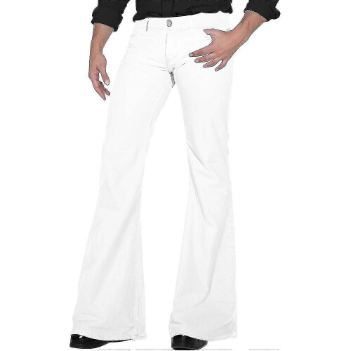 (Medium, A010-white) 70s Disco Bell Bottom Jeans for Men, Vintage Denim Pants 1