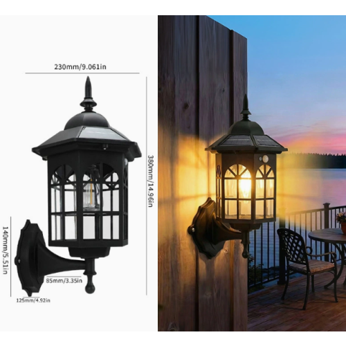 Solar Outdoor Wall Light Fitting Lantern Garden Security Lamp Waterproof
