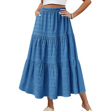 Women's Casual Elegant Smock Layered Tiered Maxi-Blue XXL