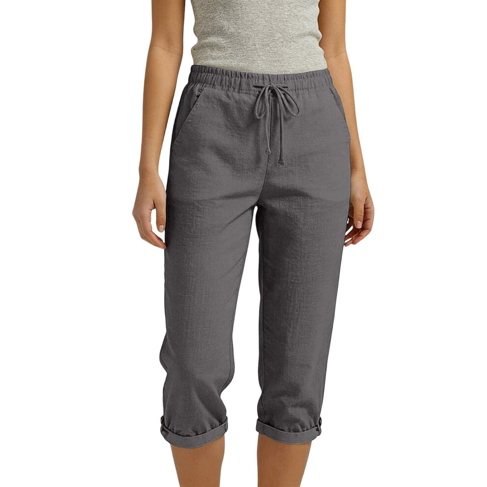 Women's linen pants, pants, vacation pants, elastic-Dark Grey S