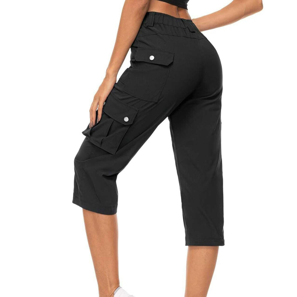 Black Women's Athletic Cargo Pants For Running Gym Workout- Xl