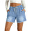 Jean Shorts Womens Drawstring Stretchy Casual-light blue M 1
