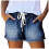 Jean Shorts Womens Drawstring Stretchy Casual-light blue S 6