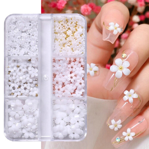 3D-Blumendekorationen für Nail Art White