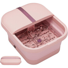 Beinilai Collapsible Foot Spa and Massager with Heater and Bubbles,Six Massage Rollers,Vibration and Red Light,Soaking Tub with Pumice Stone (Pink)