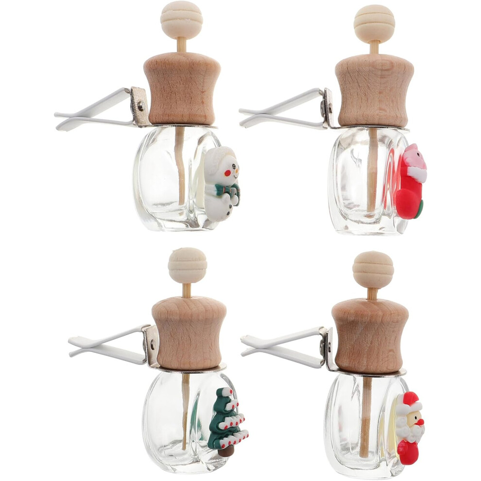 4Pcs Car Air Freshener Vent Clip Christmas Themed Glass Essential Oil Diffuser For Car Empty Oil Diffuser Aromatherapy Bottle Vials Fragrance Decor 5455468222290