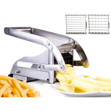 Roestvrijstalen aardappelsnijder, premium frietsnijder met 2 roestvrijstalen messen en een stevige zuignapvoet voor het zelf snijden va