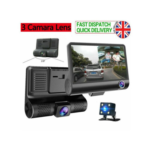 4-inch auto-dashcam met dubbele lens, G-sensor en 1080p-recorder.