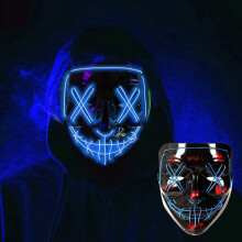 (Blauw) WJYTLON Halloweenmasker, Enge LED Halloweenmaskers, Lichtgevend Purge-masker voor cosplay, LED-gezichtsmasker