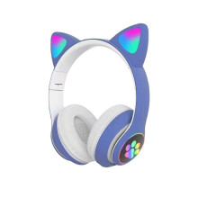 (Blauw) Draadloze Bluetooth-koptelefoon met kattenoortjes en ledverlichting