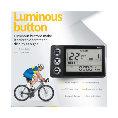 S866-controllerpaneel met dashboard, 36V 350W sinusgolfcontroller en LCD-display voor elektrische fietsen 2