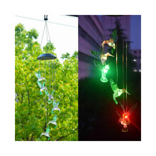 Colorful LED Solar Power Wind Chime Hummingbird Light Lamp for Window Door Decor