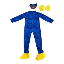 (Sininen, L) Lasten Huggy Wuggy Poppy Leikkiaika Cosplay Puku Body Haalari Naamio Käsineet
