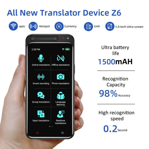 VORMOR Z6 5,0 ιντσών οθόνη αφής HD με έξυπνο μεταφραστή AI και 139 γλώσσες με μετάφρασ 2
