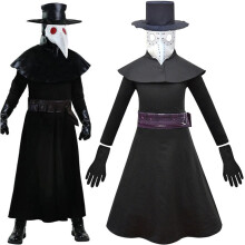 (Zwart, 9-10 jaar) Kinderpestdokter Masker Handschoenen Hoed Halloween Cosplay Kostuum Verkleedkostuum