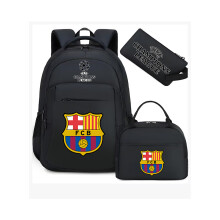 (Zwart Barcelona) Voetbalster rugzak met accessoires, schooltas, driedelige lunchtas, etui