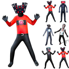 (A, 5-6 jaar) Skibidi Toilet Cosplay Kostuum Cameraman Fancy Jumpsuit Spreker TV Man Halloween Rol
