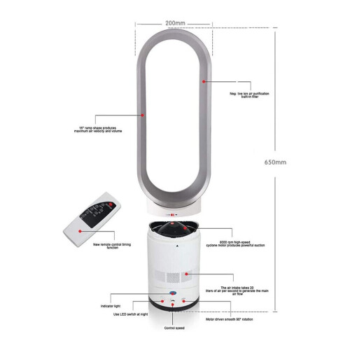Ultra-Quiet Negative Ion Air Bladeless Tower Fan Silver 2