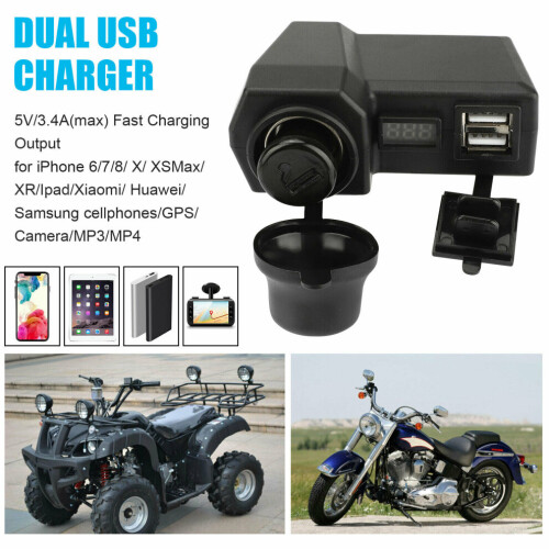 Waterproof Motorcycle Handlebar Dual USB Phone Charger Cigarette Lighter Socket 1