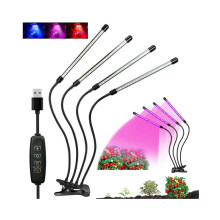 4 LED-groeilampen voor het kweken van groenten en bloemen binnenshuis, met clipbevestiging, voor hydrocultuur.