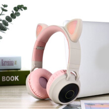 (Grijsroze) Bluetooth-koptelefoon met kattenoortjes en LED-verlichting