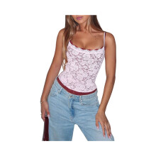 Spitzen-Camisole für Damen, Tanktop, Ausgeh-Look, Y2K-Mode, Crop-Top, trendiges Sommertop, rosa, Größe