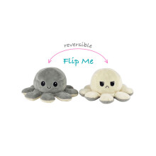 Peluche pieuvre réversible (gris-blanc) - Poupée à double face