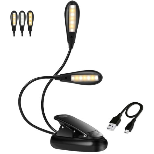 Oplaadbare leeslamp met 14 LED's en dubbele clip.