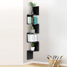 5 Tier Floating Wall Shelves Corner Shelf Storage Wood Display Bookcase Unit